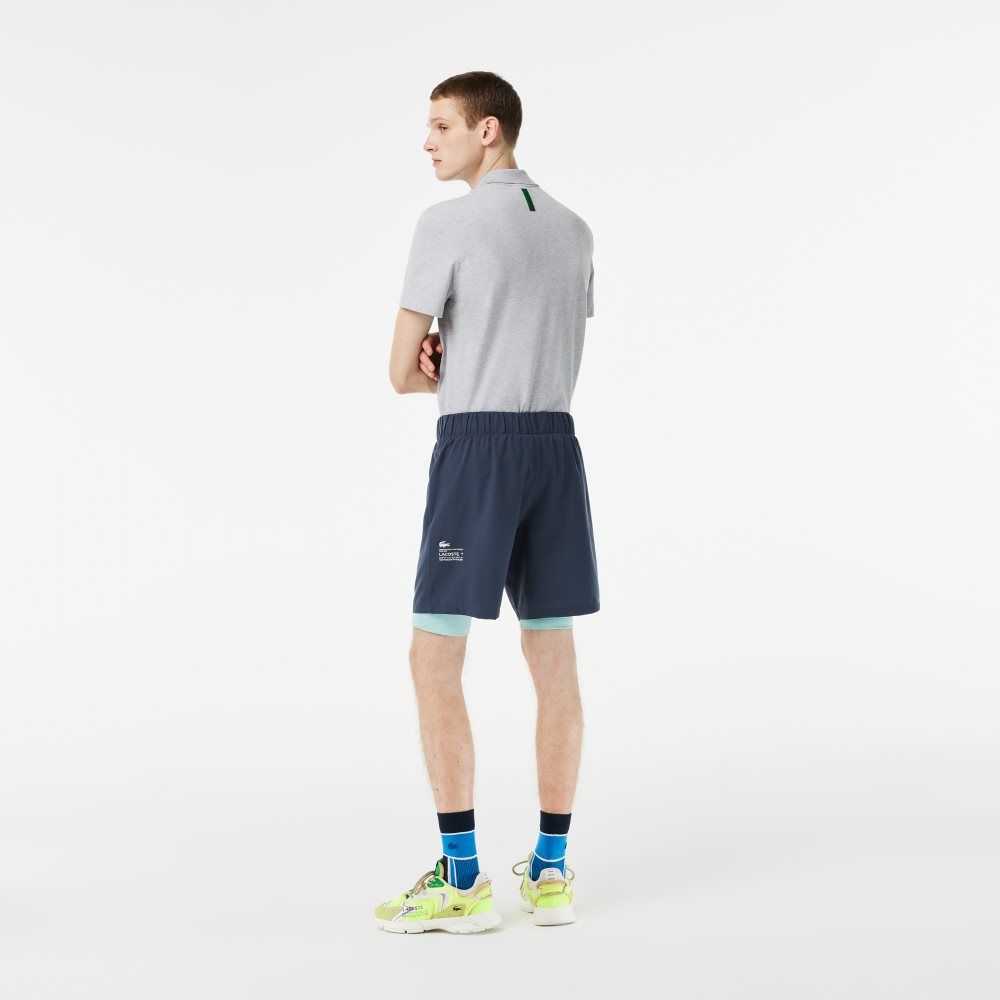 Lacoste Two-Tone SPORT Shorts with Built-in Undershorts Blue / Light Green | LXM-193628