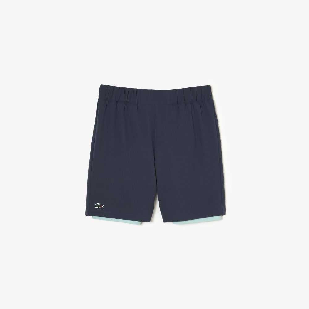 Lacoste Two-Tone SPORT Shorts with Built-in Undershorts Blue / Light Green | LXM-193628