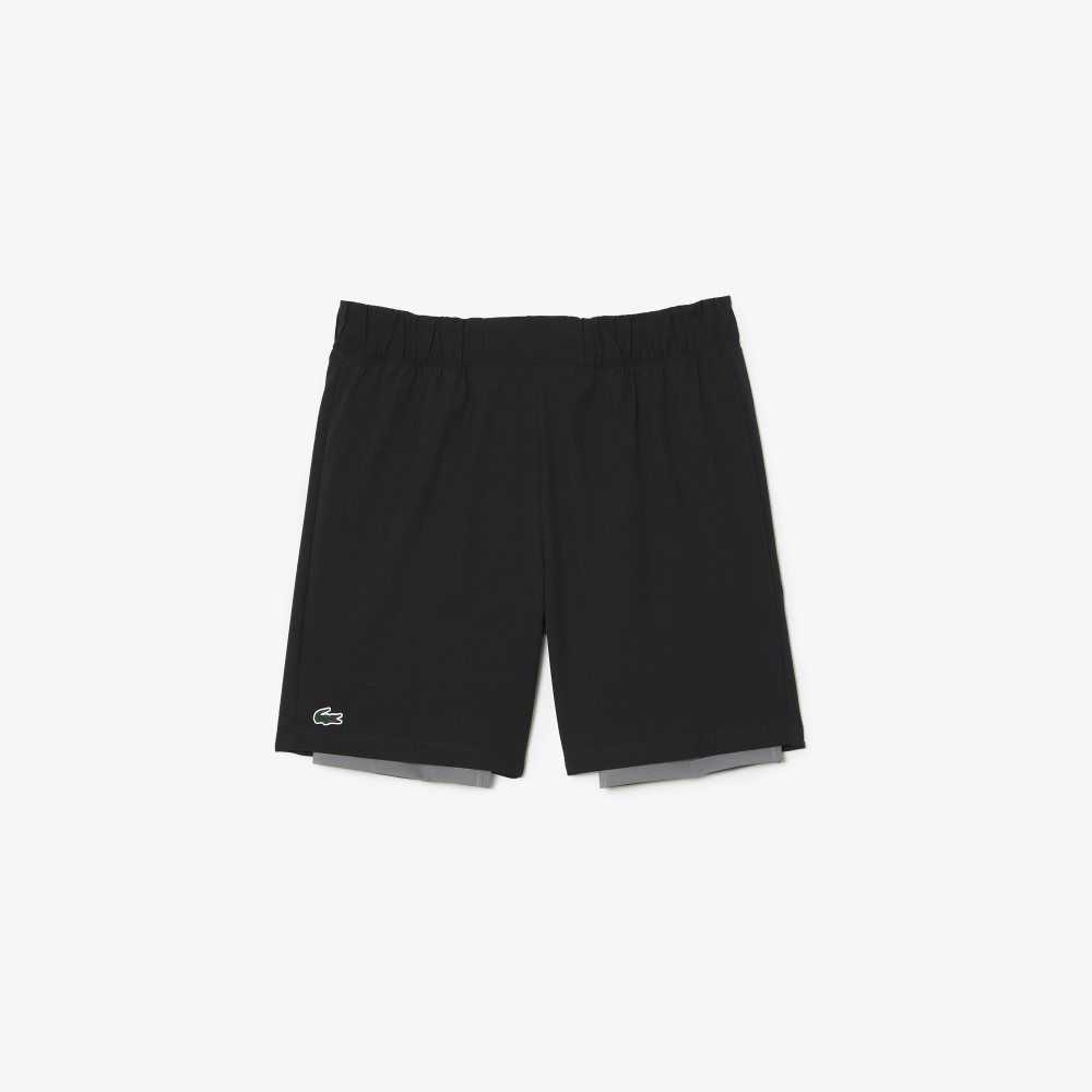 Lacoste Two-Tone SPORT Shorts with Built-in Undershorts Black / Grey Chine | TUJ-167280