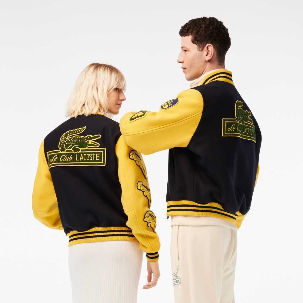 Lacoste Two-Tone Woolen Teddy Jacket Navy Blue / Yellow | NVZ-931027