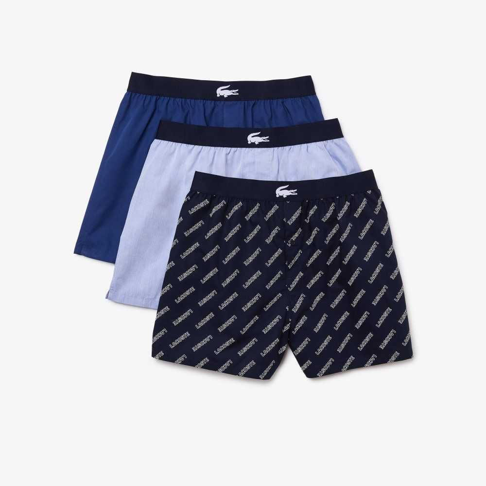 Lacoste Ultra-Soft Cotton Boxer 3-Pack Navy Blue / Blue | ANV-578163