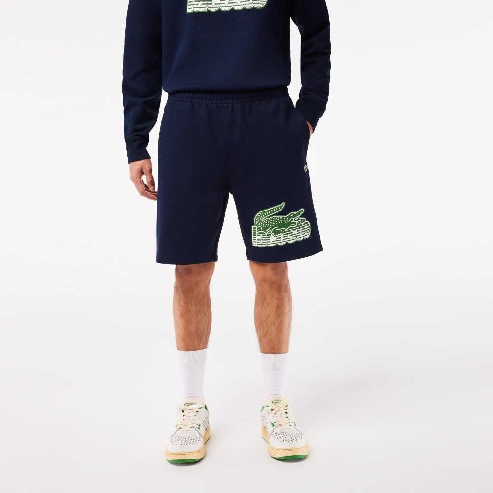 Lacoste Unbrushed Cotton Fleece Shorts Navy Blue | ZDN-930581