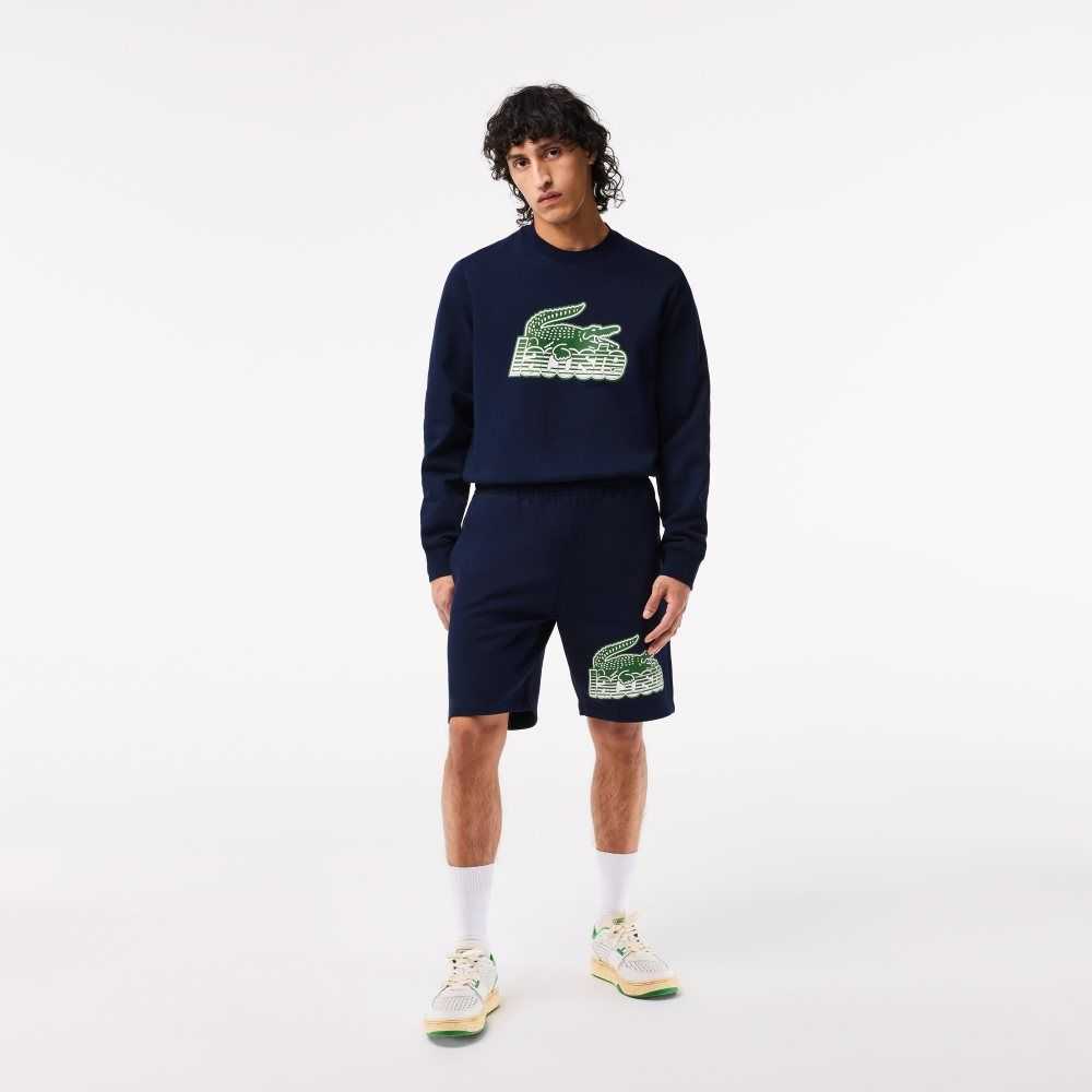 Lacoste Unbrushed Cotton Fleece Shorts Navy Blue | ZDN-930581