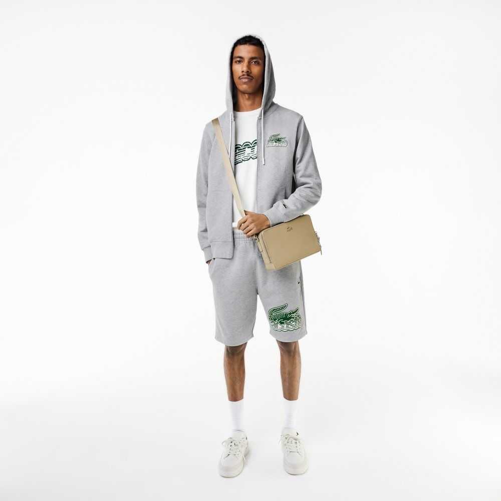 Lacoste Unbrushed Fleece Zipped Hoodie Grey Chine | RDI-724819