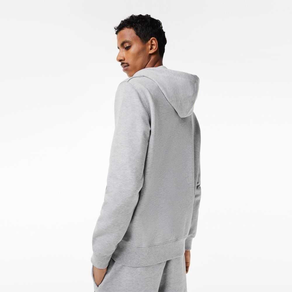 Lacoste Unbrushed Fleece Zipped Hoodie Grey Chine | RDI-724819