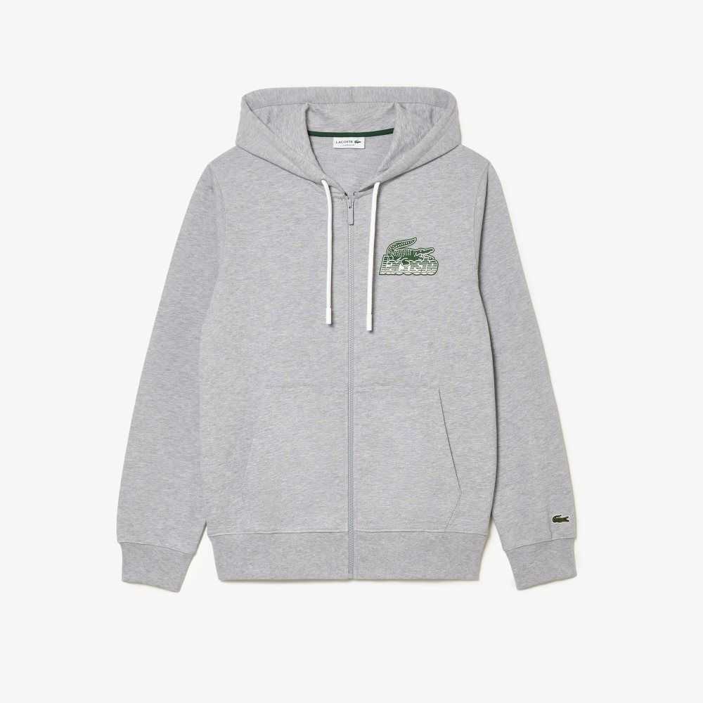 Lacoste Unbrushed Fleece Zipped Hoodie Grey Chine | RDI-724819