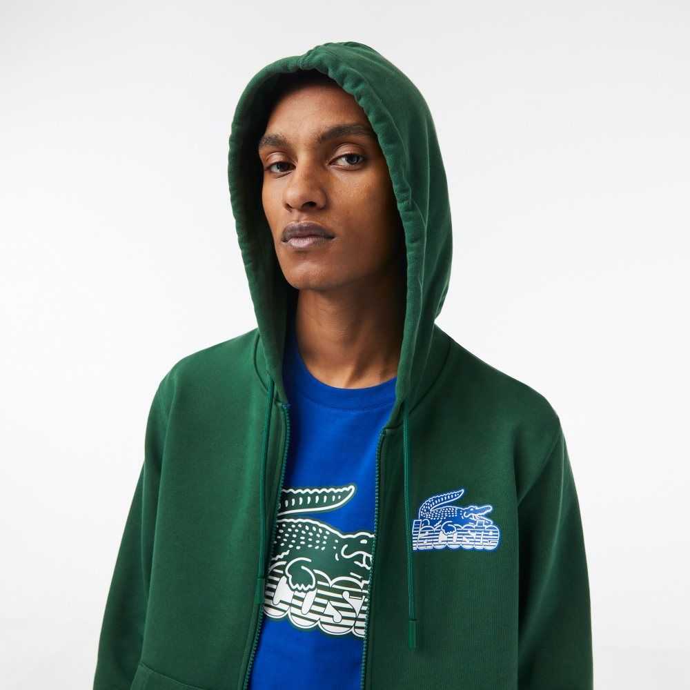 Lacoste Unbrushed Fleece Zipped Hoodie Green | WOQ-483917