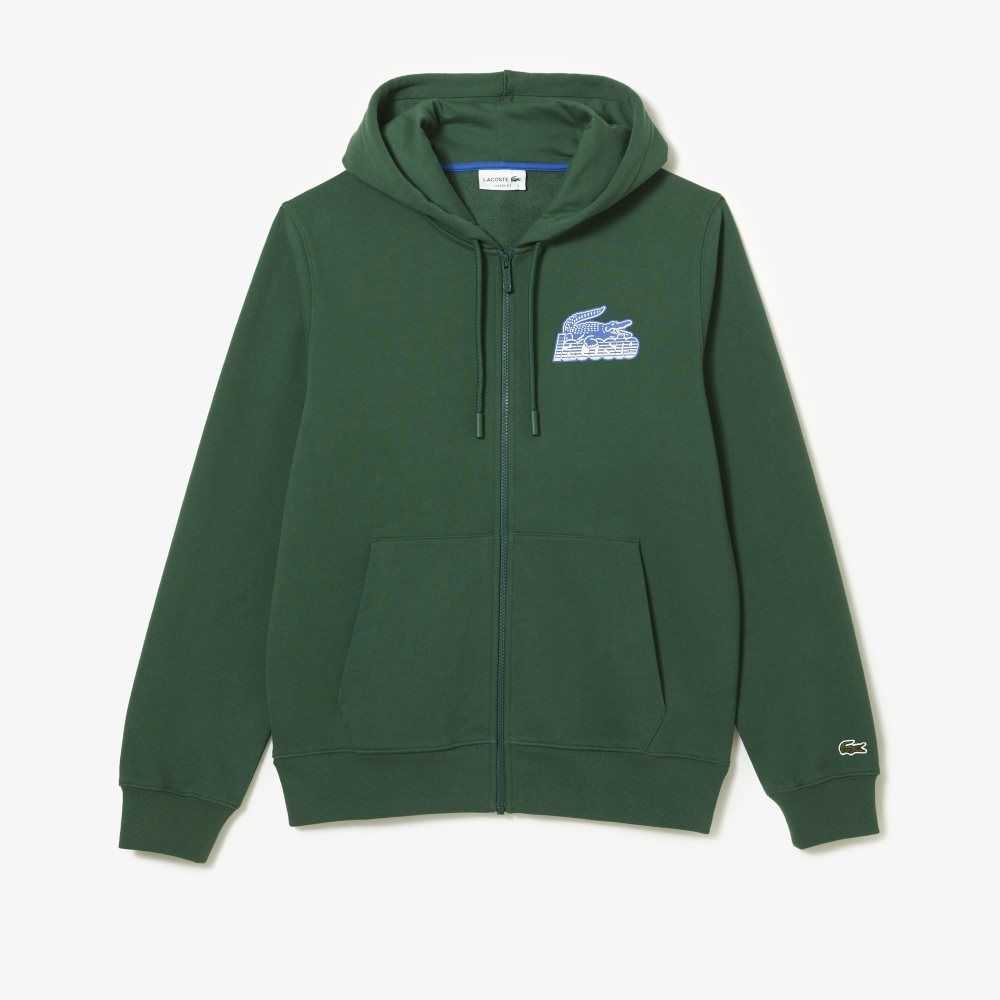 Lacoste Unbrushed Fleece Zipped Hoodie Green | WOQ-483917