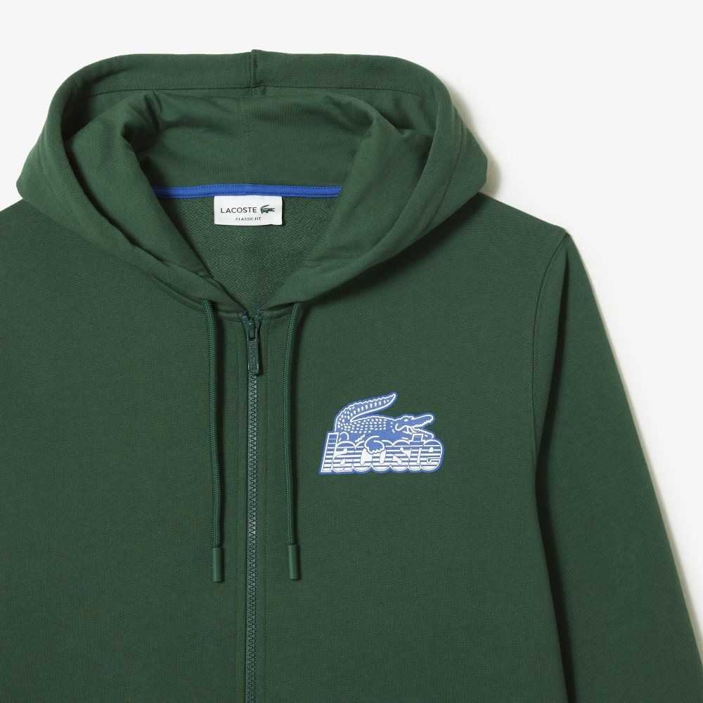 Lacoste Unbrushed Fleece Zipped Hoodie Green | WOQ-483917