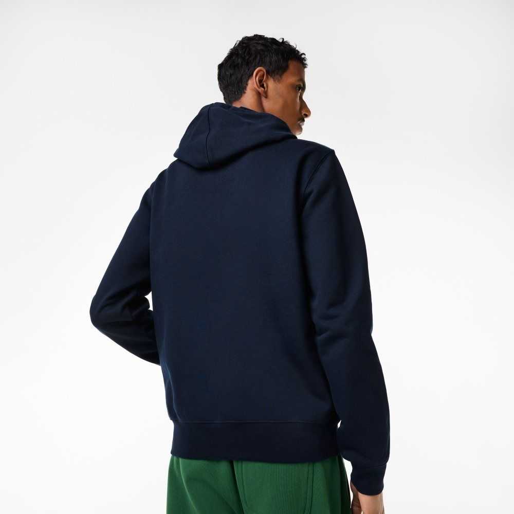 Lacoste Unbrushed Fleece Zipped Hoodie Navy Blue | PVM-843562