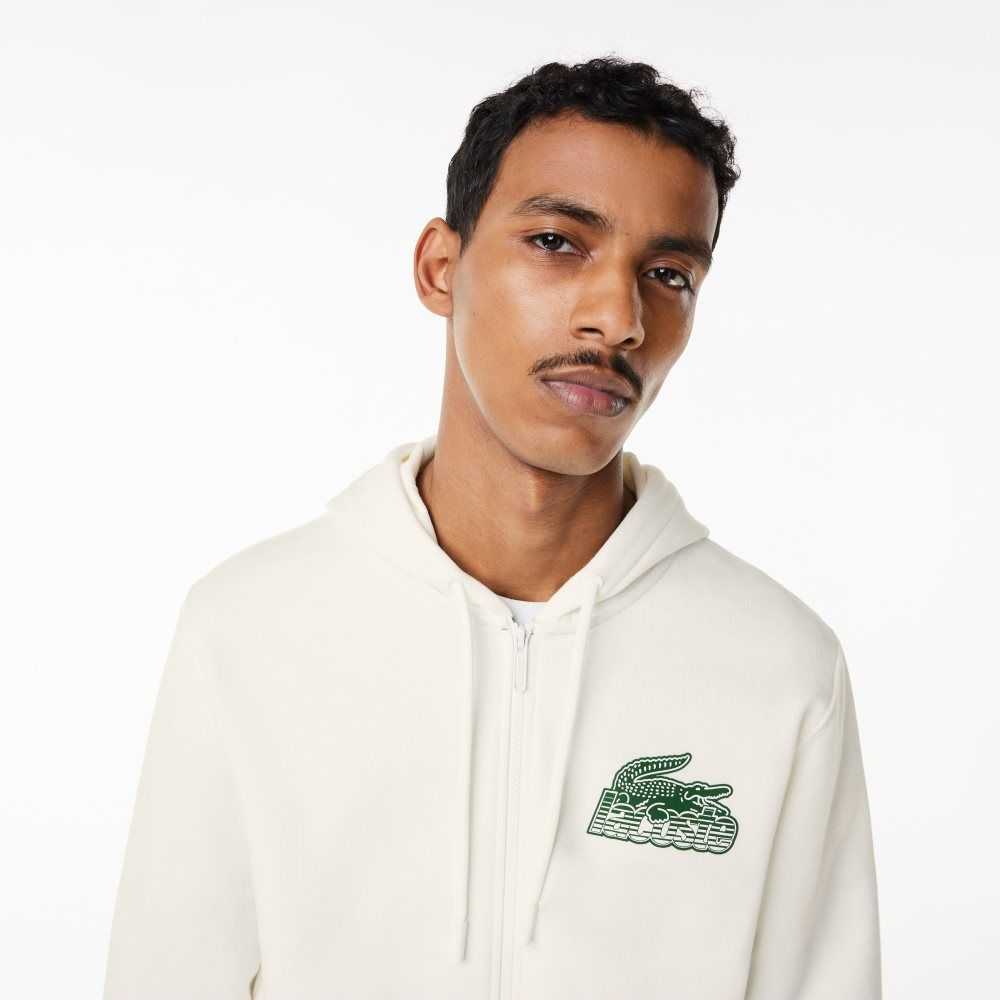 Lacoste Unbrushed Fleece Zipped Hoodie White | GHF-013768