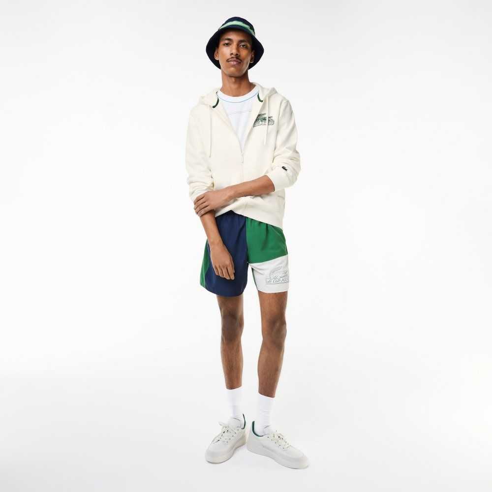 Lacoste Unbrushed Fleece Zipped Hoodie White | GHF-013768