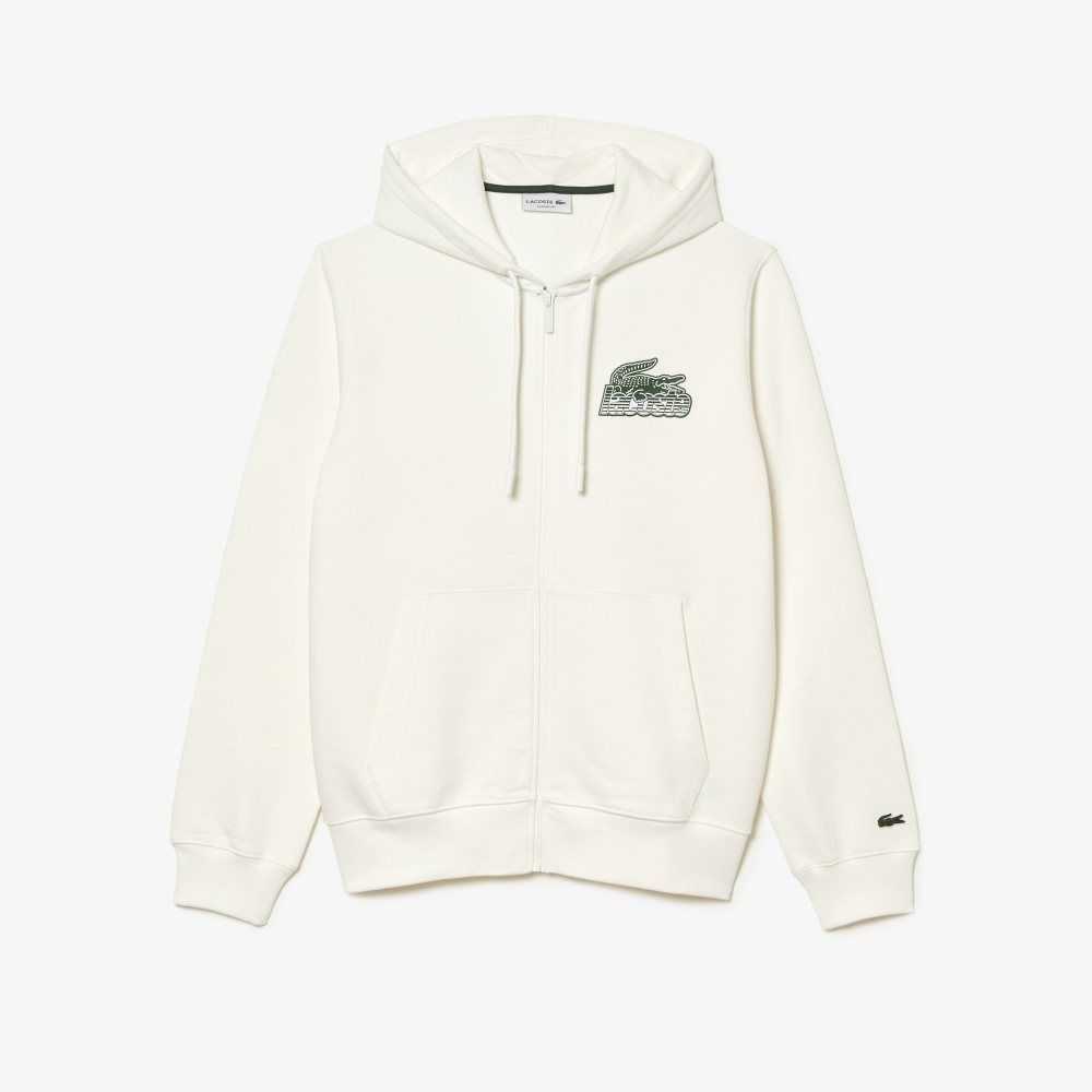 Lacoste Unbrushed Fleece Zipped Hoodie White | GHF-013768