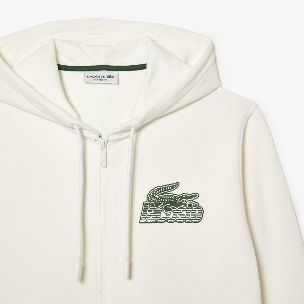 Lacoste Unbrushed Fleece Zipped Hoodie White | GHF-013768