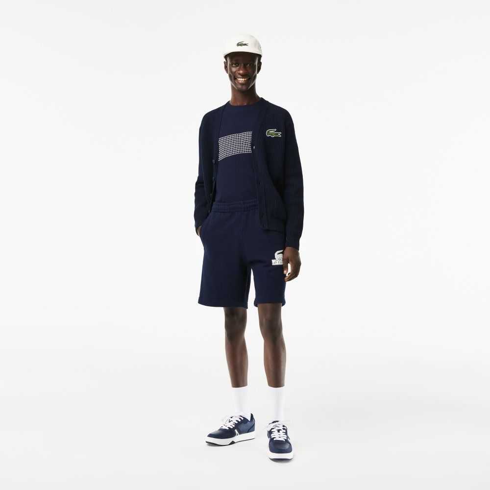 Lacoste Unbrushed Organic Cotton Fleece Shorts Navy Blue | TLV-701436