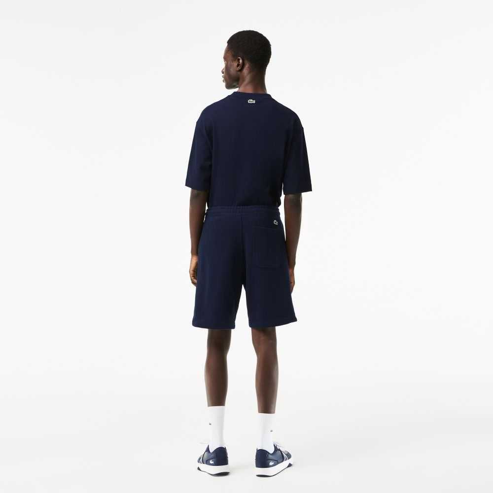 Lacoste Unbrushed Organic Cotton Fleece Shorts Navy Blue | TLV-701436