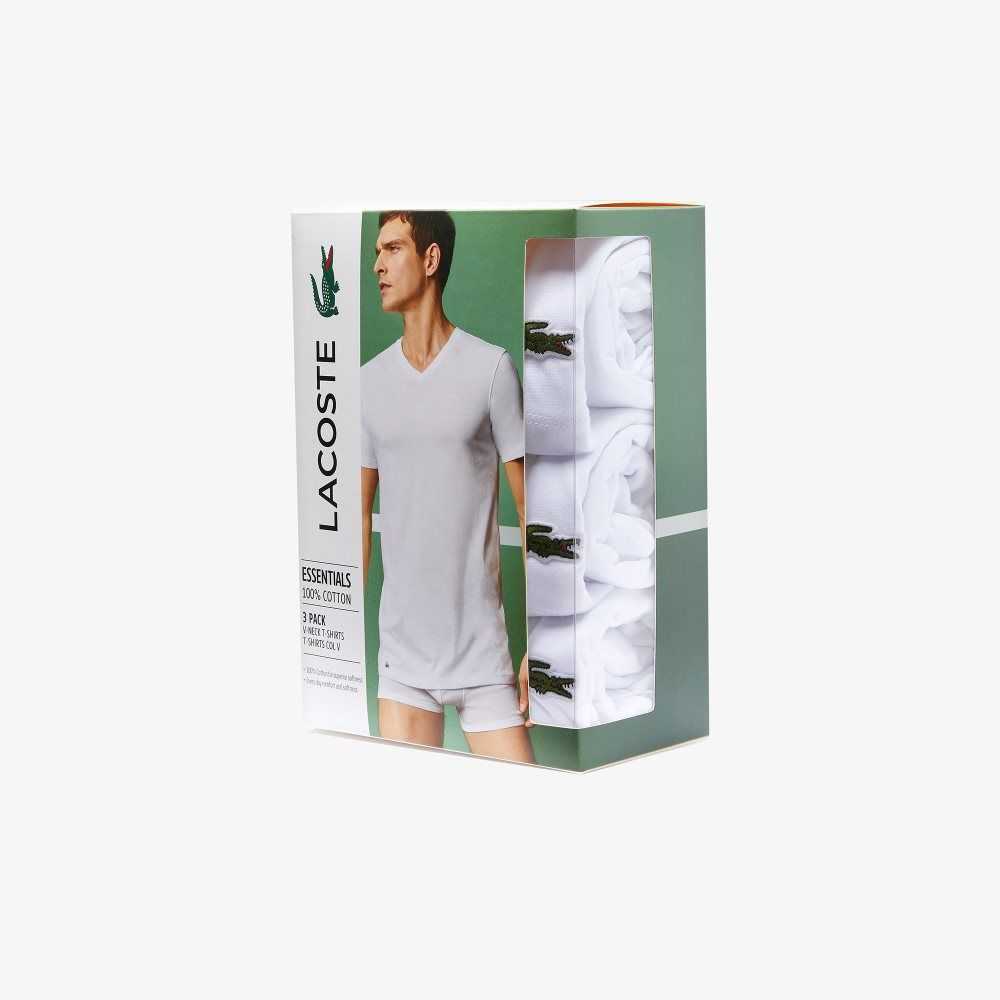 Lacoste V-Neck Cotton Lounge T-Shirt 3-Pack White | XNS-972053