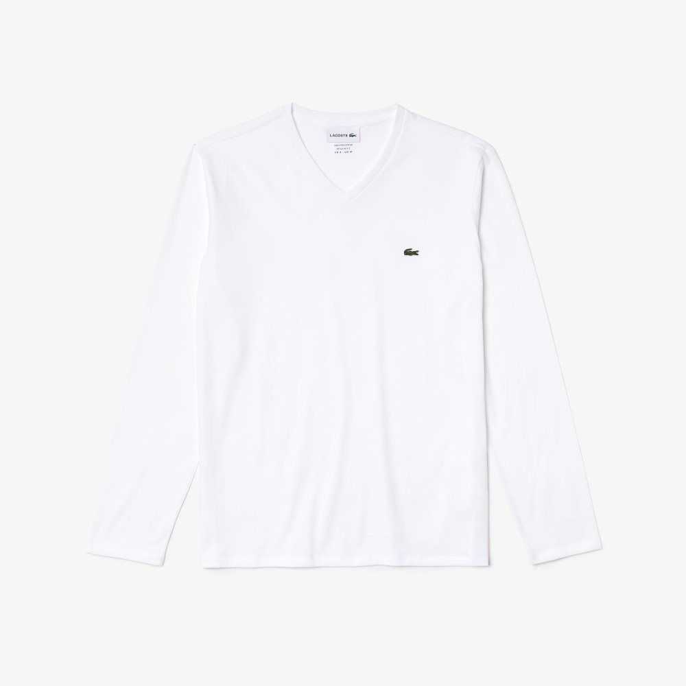 Lacoste V-Neck Lightweight Pima Cotton Jersey T-Shirt White | BKN-374965