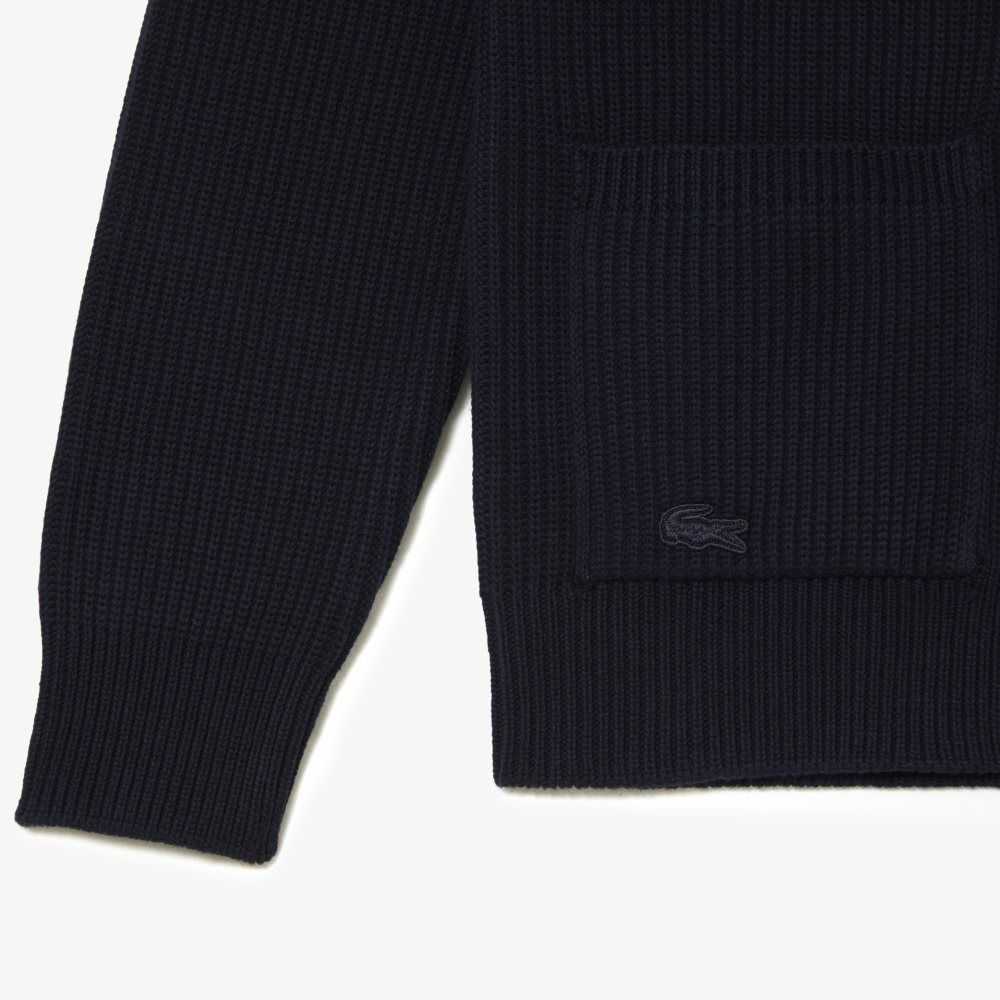 Lacoste V-Neck Organic Cotton Cardigan Navy Blue | HMC-861374