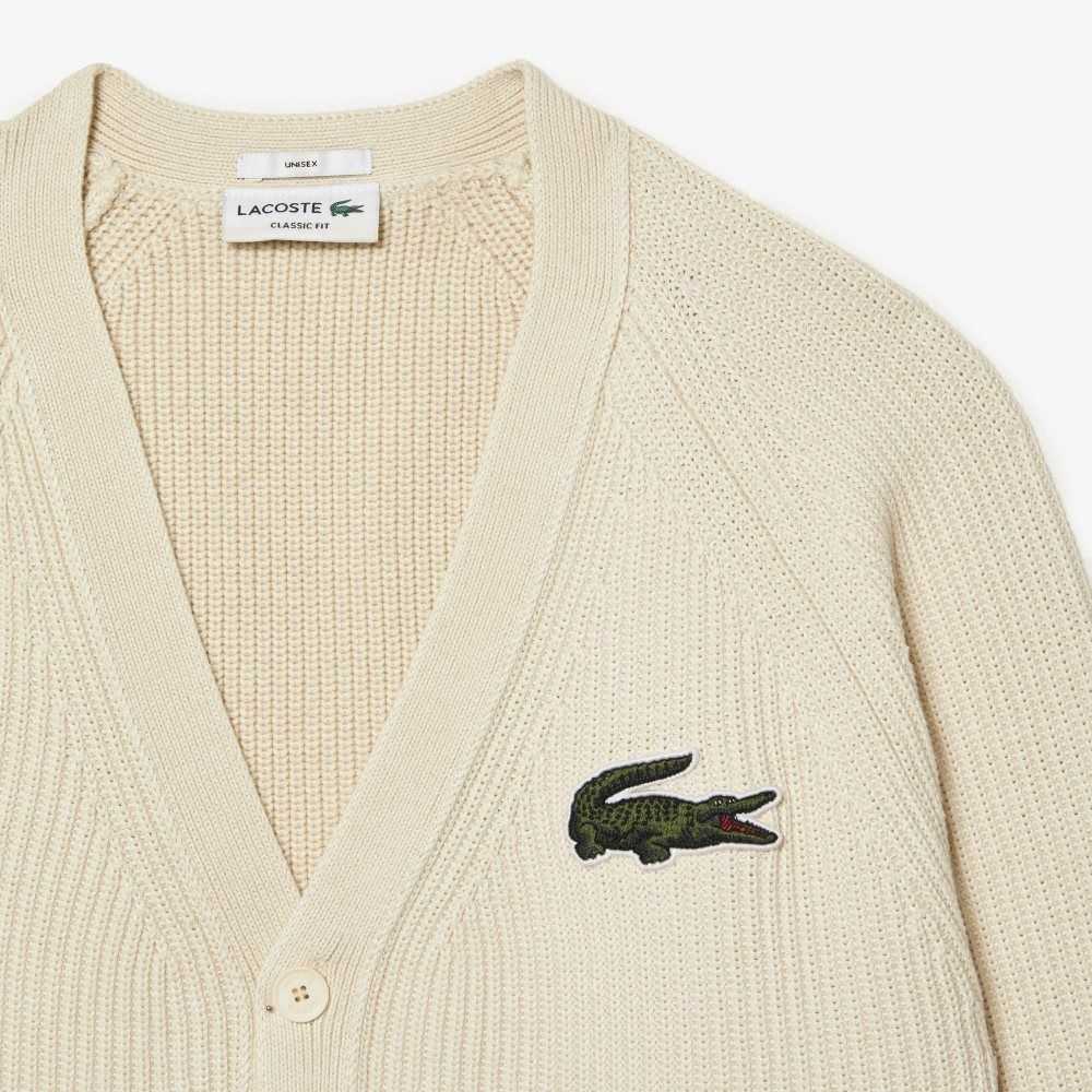 Lacoste V-Neck Organic Cotton Cardigan White | VFB-026435