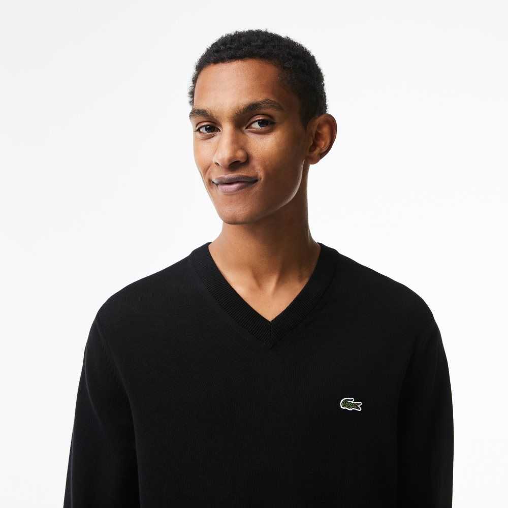 Lacoste V-Neck Organic Cotton Sweater Black | LKH-153894