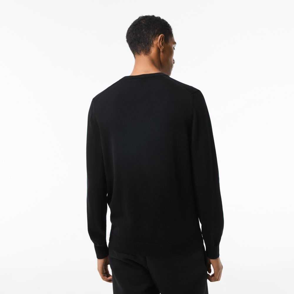 Lacoste V-Neck Organic Cotton Sweater Black | LKH-153894