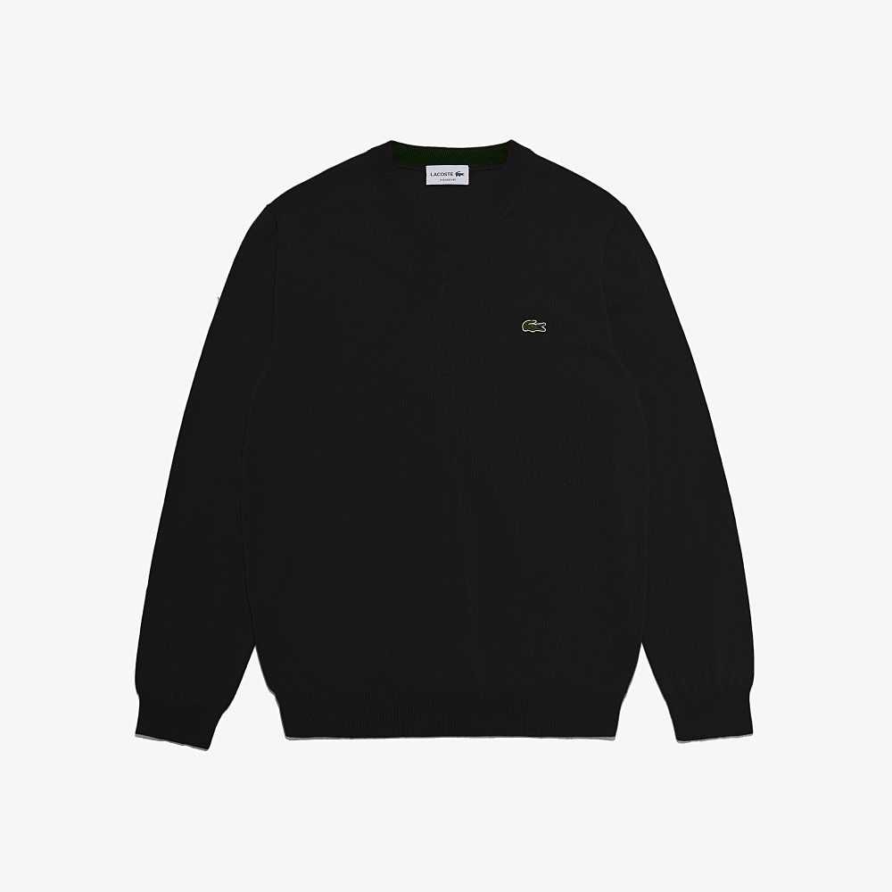 Lacoste V-Neck Organic Cotton Sweater Black | LKH-153894