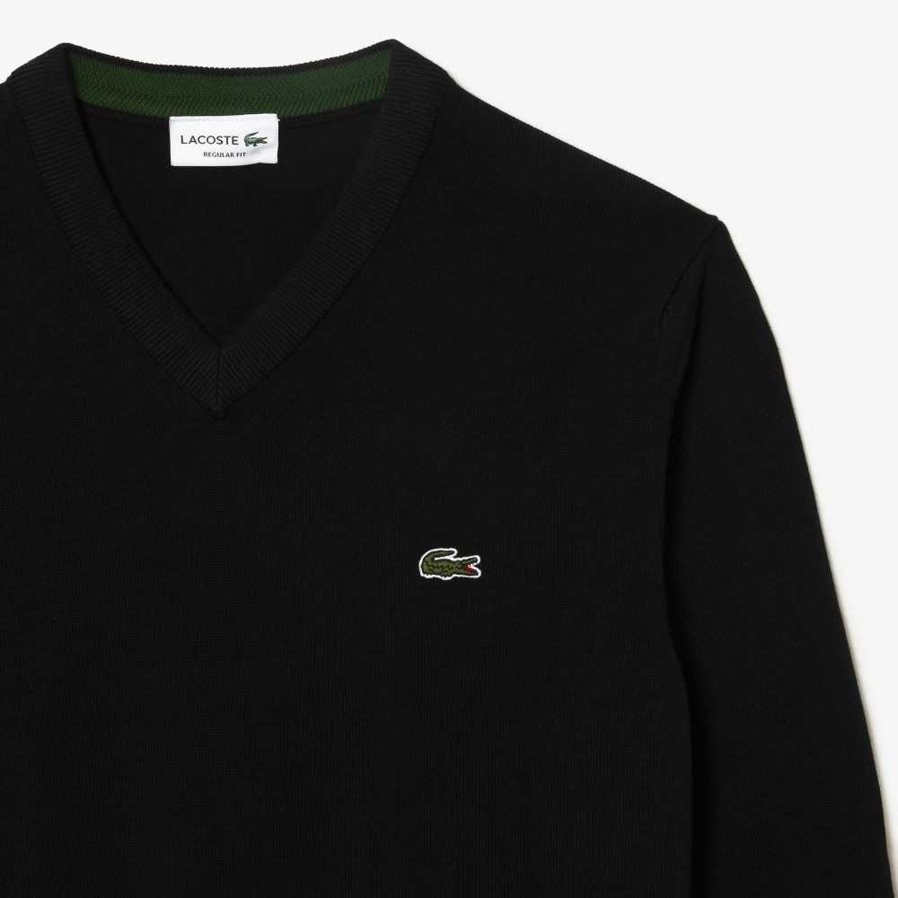 Lacoste V-Neck Organic Cotton Sweater Black | LKH-153894