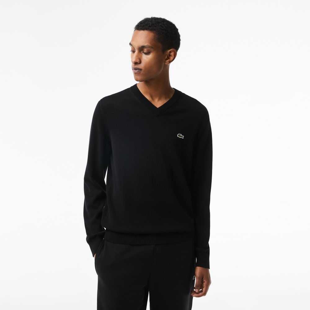 Lacoste V-Neck Organic Cotton Sweater Black | LKH-153894