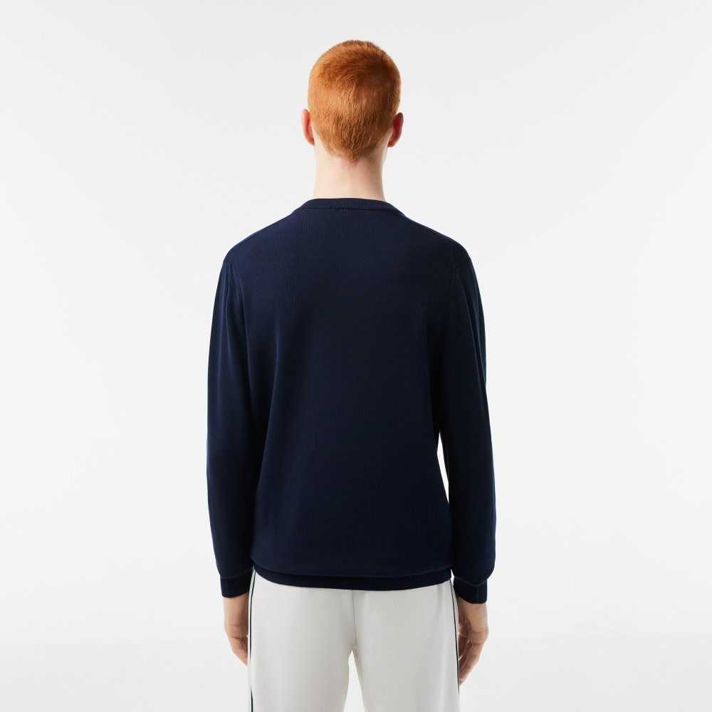 Lacoste V-Neck Organic Cotton Sweater Navy Blue | TMG-458721