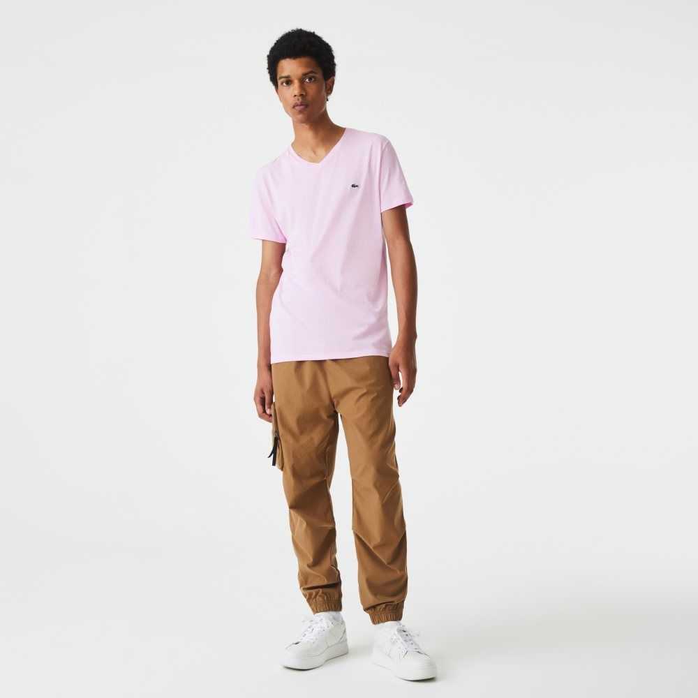 Lacoste V-Neck Pima Cotton Jersey T-Shirt Pink | AEN-570632