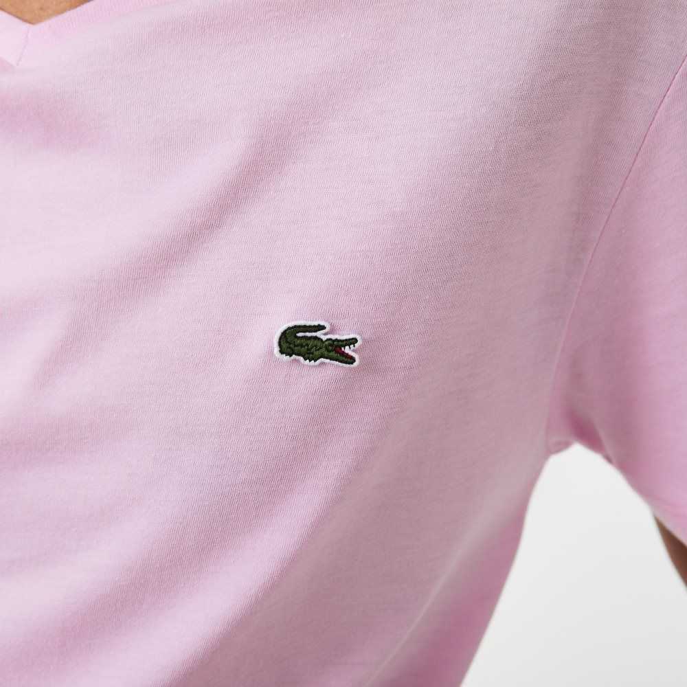 Lacoste V-Neck Pima Cotton Jersey T-Shirt Pink | AEN-570632