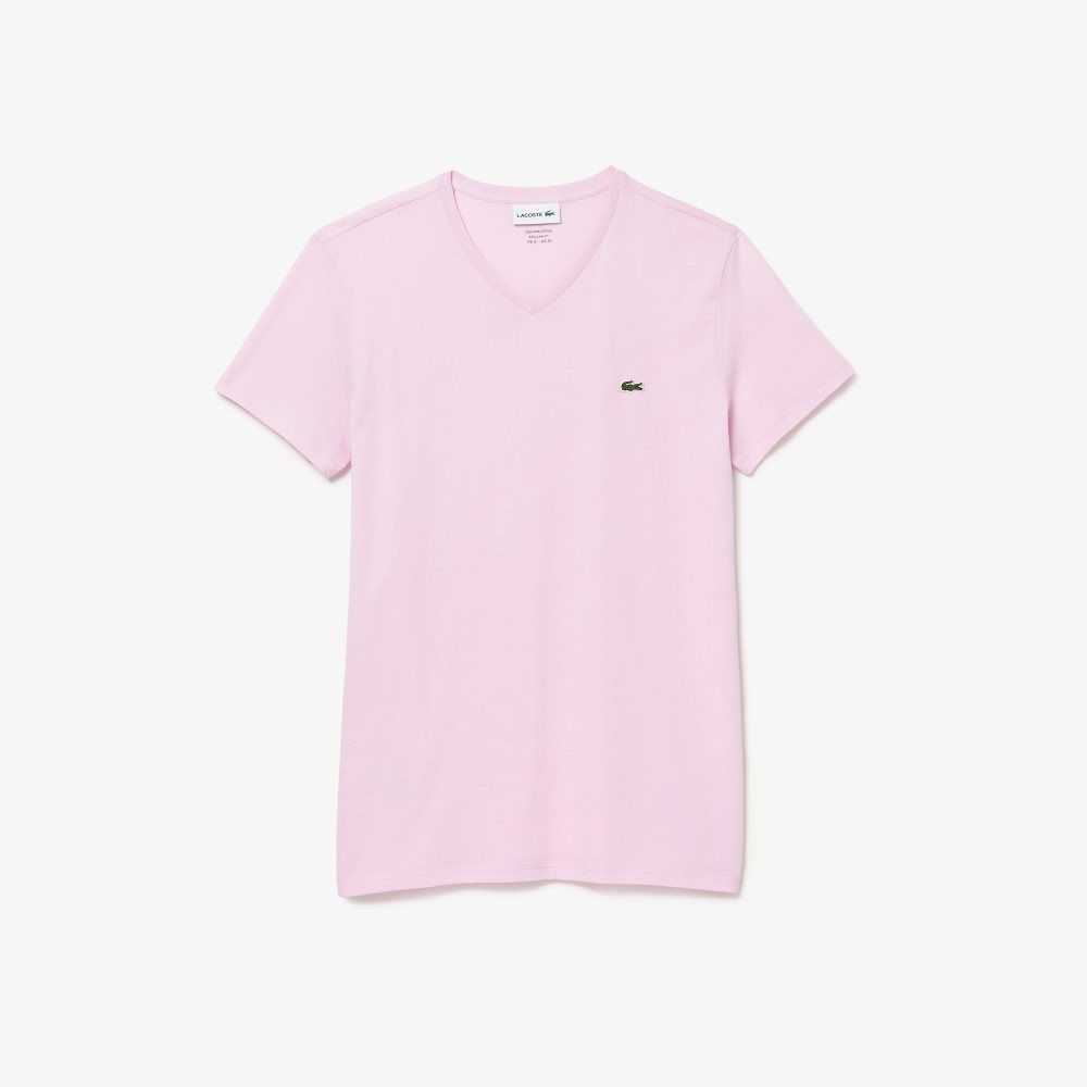 Lacoste V-Neck Pima Cotton Jersey T-Shirt Pink | AEN-570632