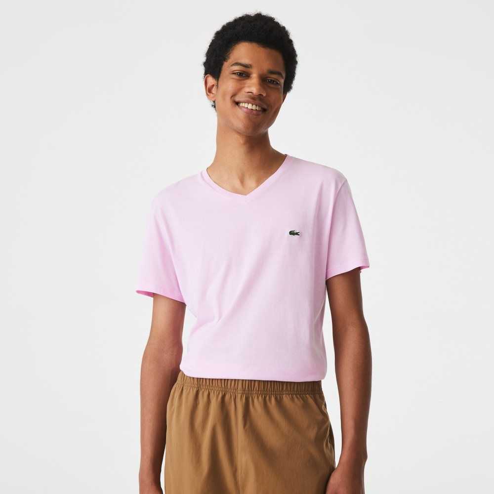 Lacoste V-Neck Pima Cotton Jersey T-Shirt Pink | AEN-570632