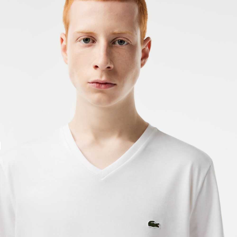 Lacoste V-Neck Pima Cotton Jersey T-Shirt White | CAX-975261