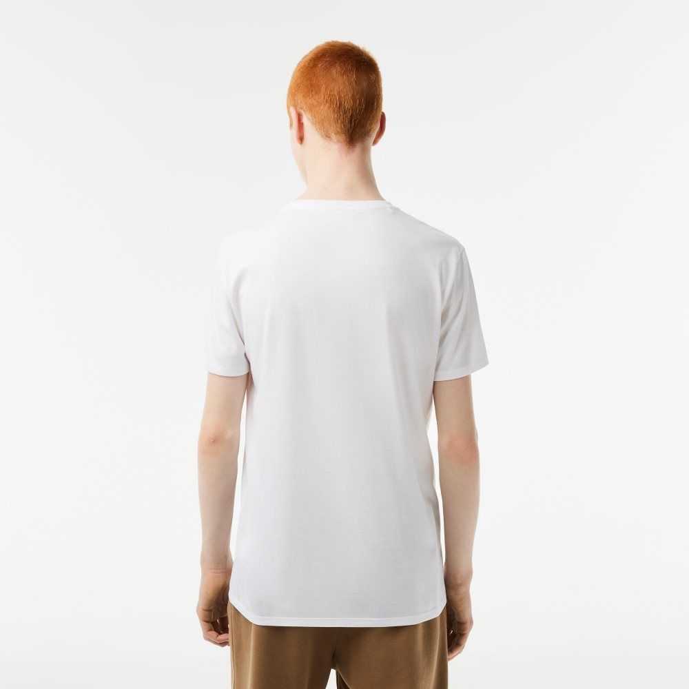 Lacoste V-Neck Pima Cotton Jersey T-Shirt White | CAX-975261