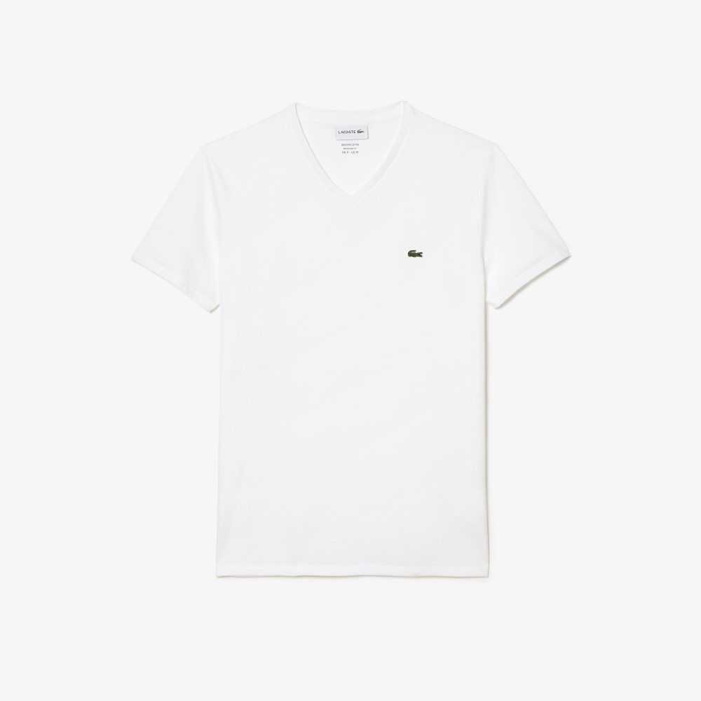 Lacoste V-Neck Pima Cotton Jersey T-Shirt White | CAX-975261