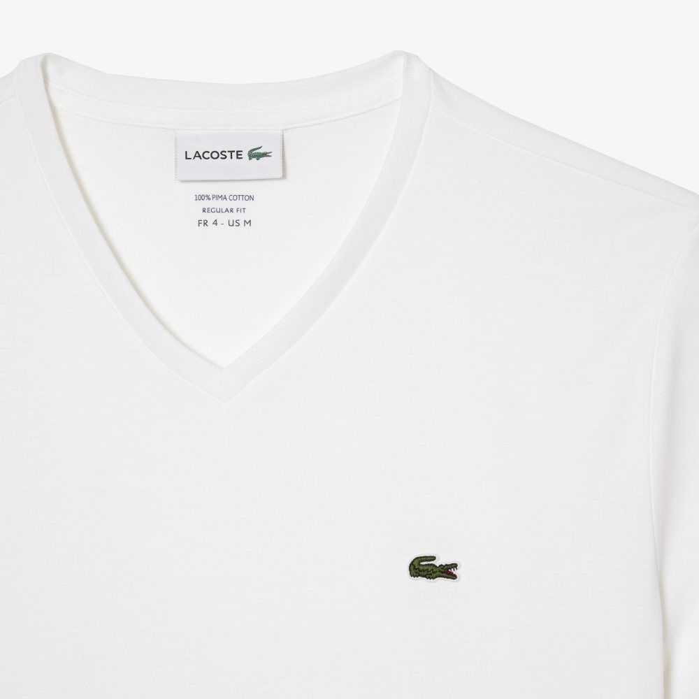 Lacoste V-Neck Pima Cotton Jersey T-Shirt White | CAX-975261