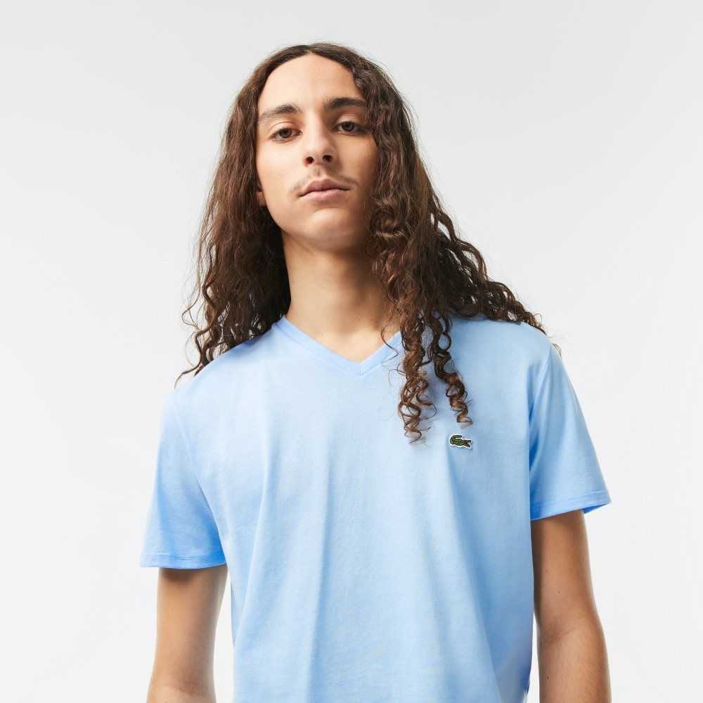 Lacoste V-Neck Pima Cotton Jersey T-Shirt Blue | EPG-895730