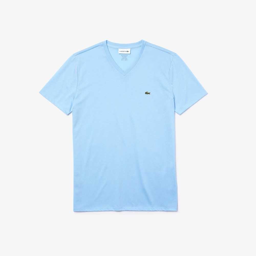 Lacoste V-Neck Pima Cotton Jersey T-Shirt Blue | EPG-895730