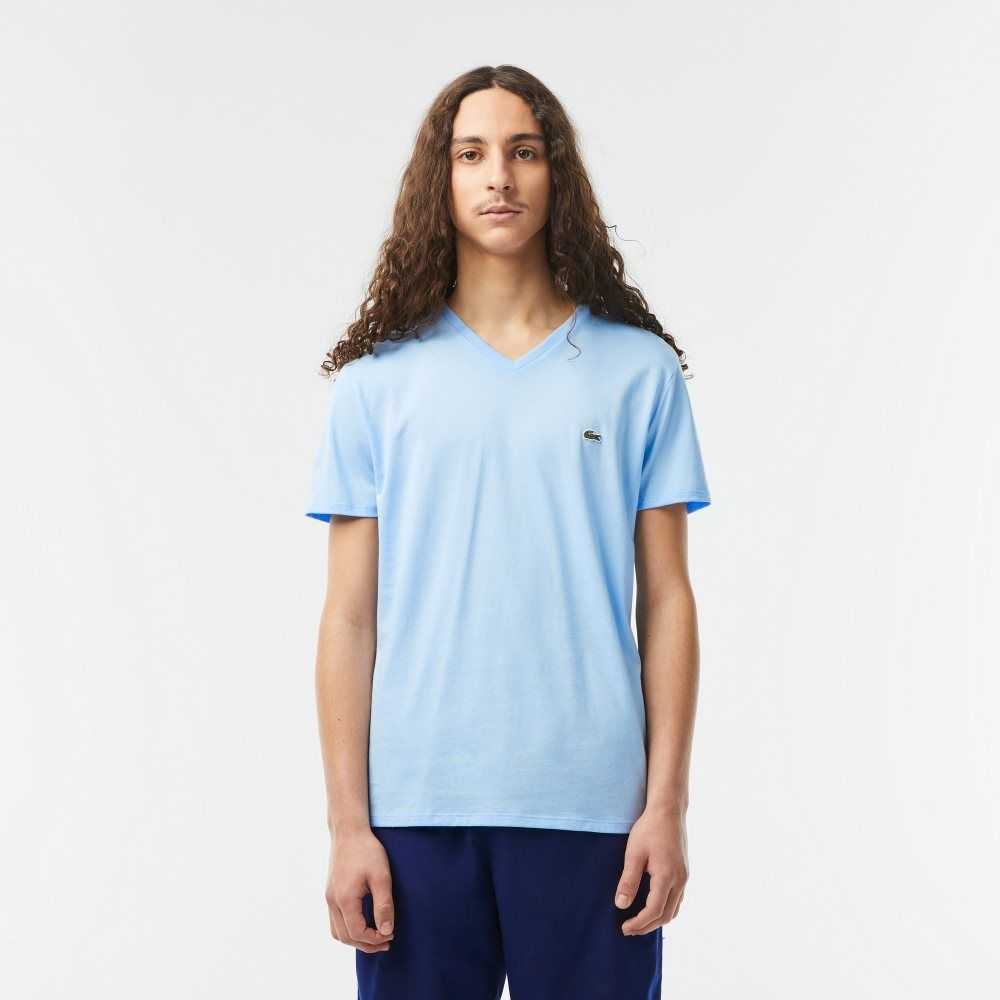 Lacoste V-Neck Pima Cotton Jersey T-Shirt Blue | EPG-895730