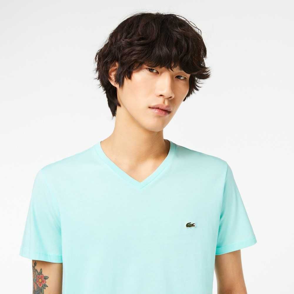 Lacoste V-Neck Pima Cotton Jersey T-Shirt Mint | FAC-254081