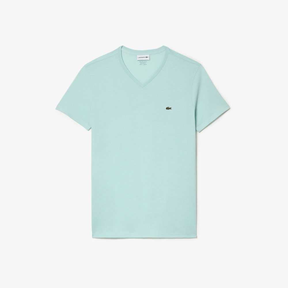 Lacoste V-Neck Pima Cotton Jersey T-Shirt Mint | FAC-254081