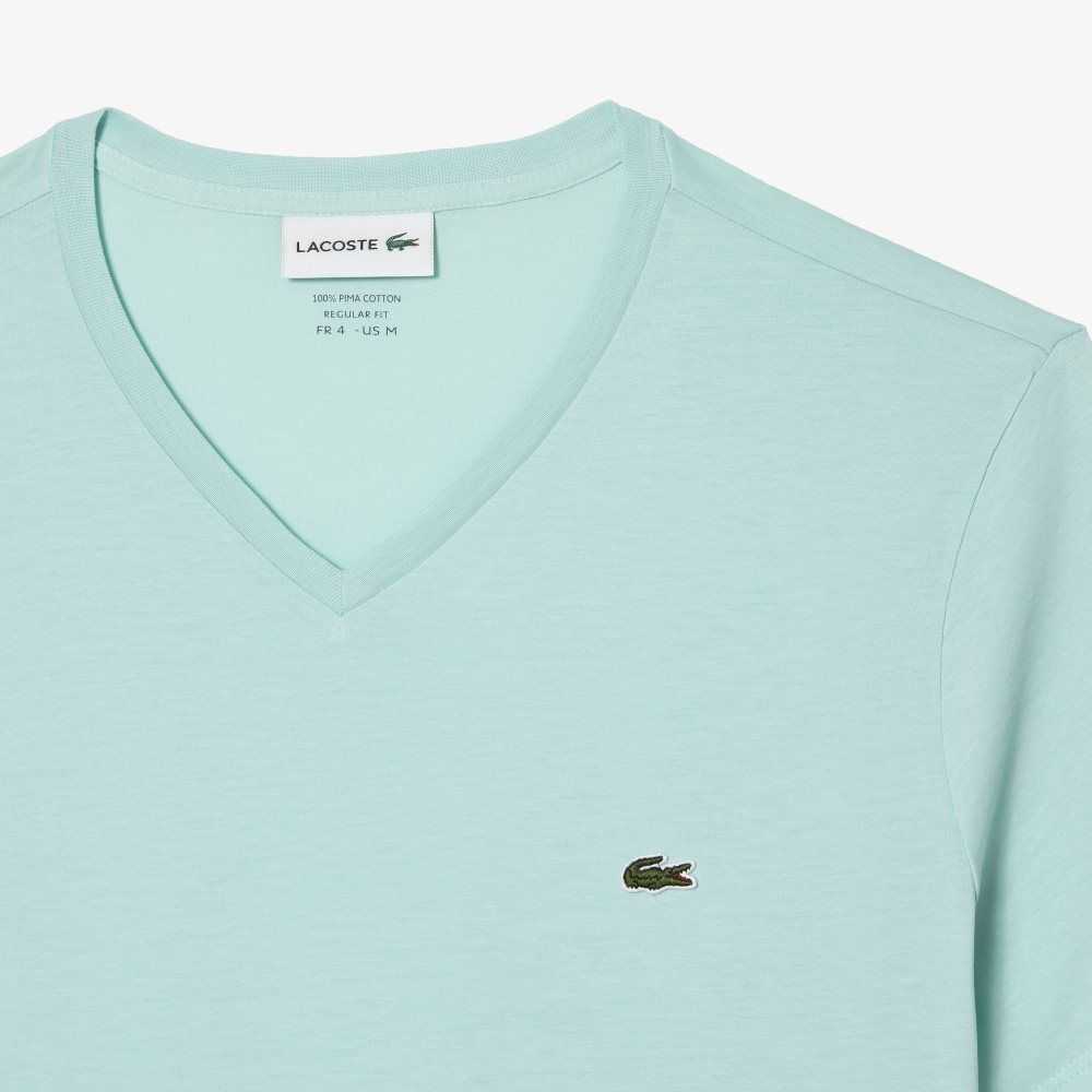 Lacoste V-Neck Pima Cotton Jersey T-Shirt Mint | FAC-254081