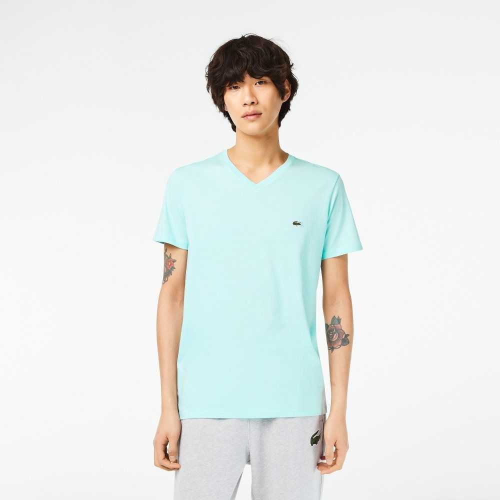 Lacoste V-Neck Pima Cotton Jersey T-Shirt Mint | FAC-254081