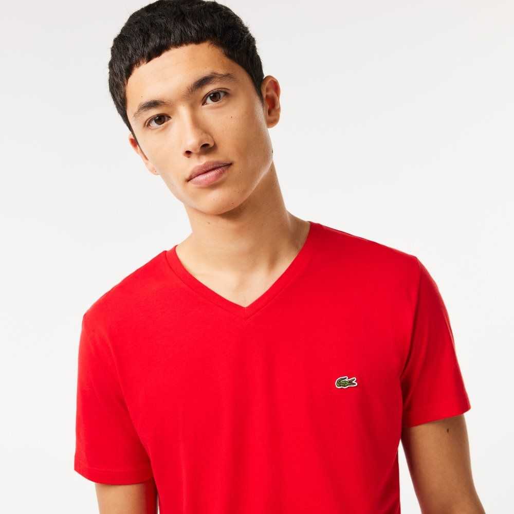 Lacoste V-Neck Pima Cotton Jersey T-Shirt Red | GMI-947321