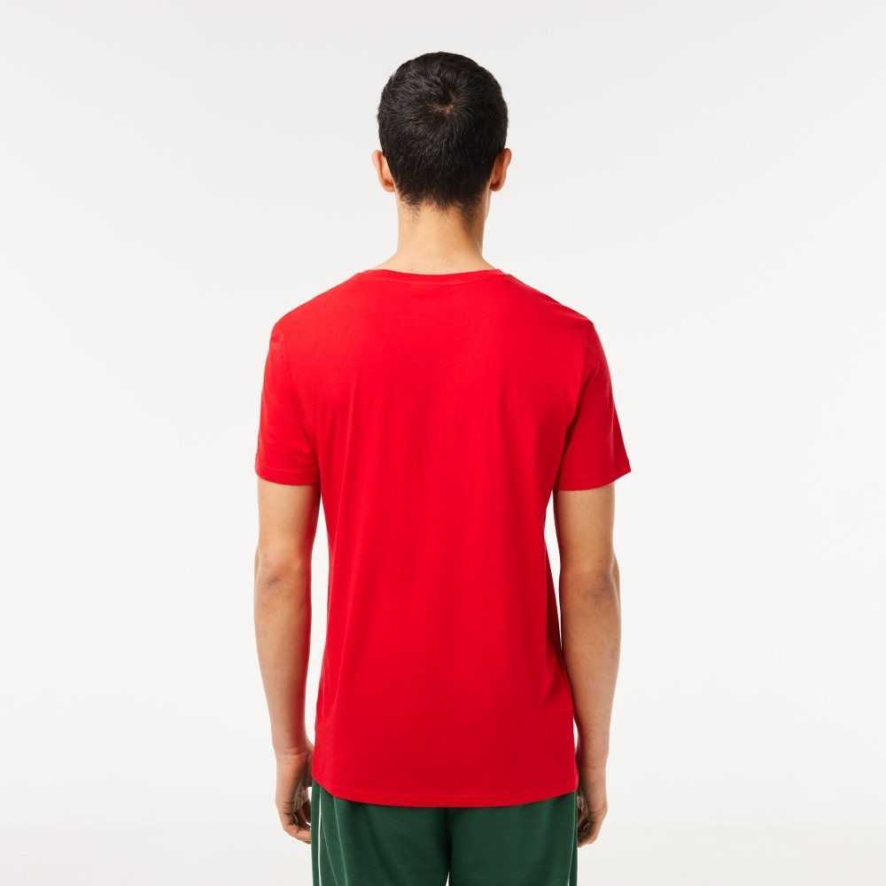 Lacoste V-Neck Pima Cotton Jersey T-Shirt Red | GMI-947321