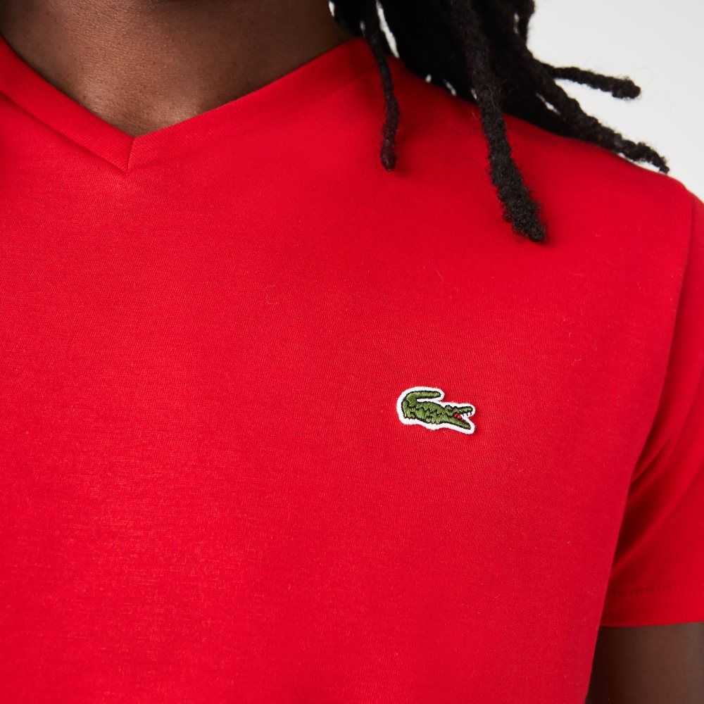 Lacoste V-Neck Pima Cotton Jersey T-Shirt Red | GMI-947321