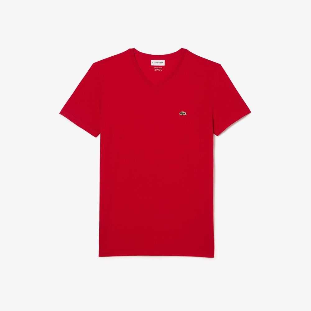 Lacoste V-Neck Pima Cotton Jersey T-Shirt Red | GMI-947321