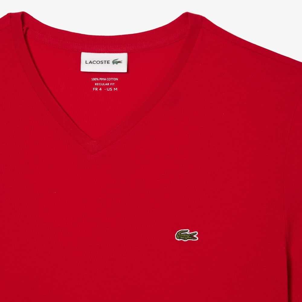 Lacoste V-Neck Pima Cotton Jersey T-Shirt Red | GMI-947321